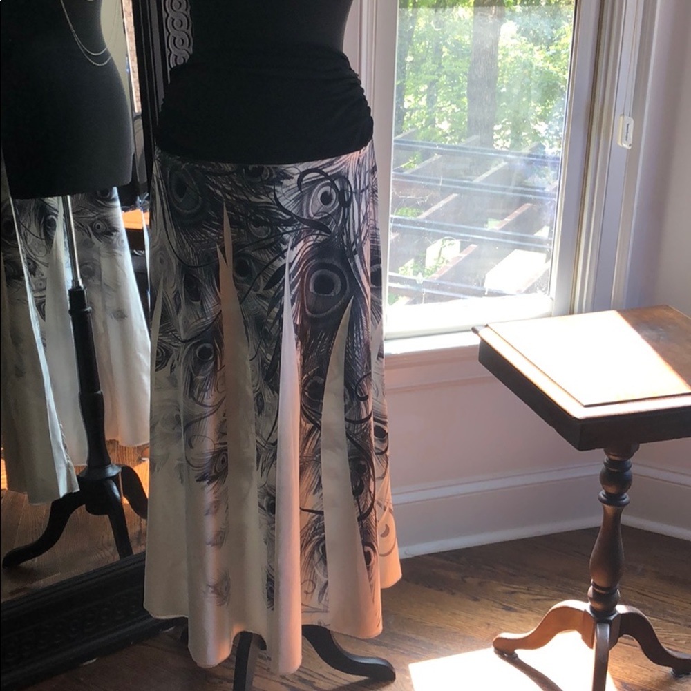 White Black Print Long Skirt